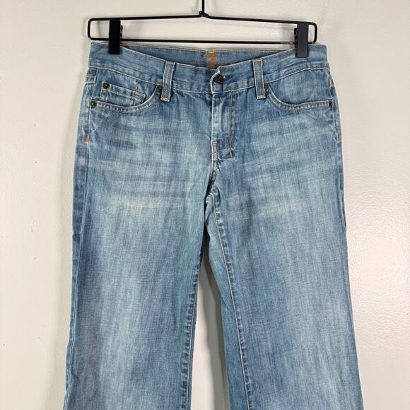 7 For All Mankind Dojo Flared Jeans Medium Wash Blue Low Rise Cotton Retro Sz 26 - Picture 4 of 12